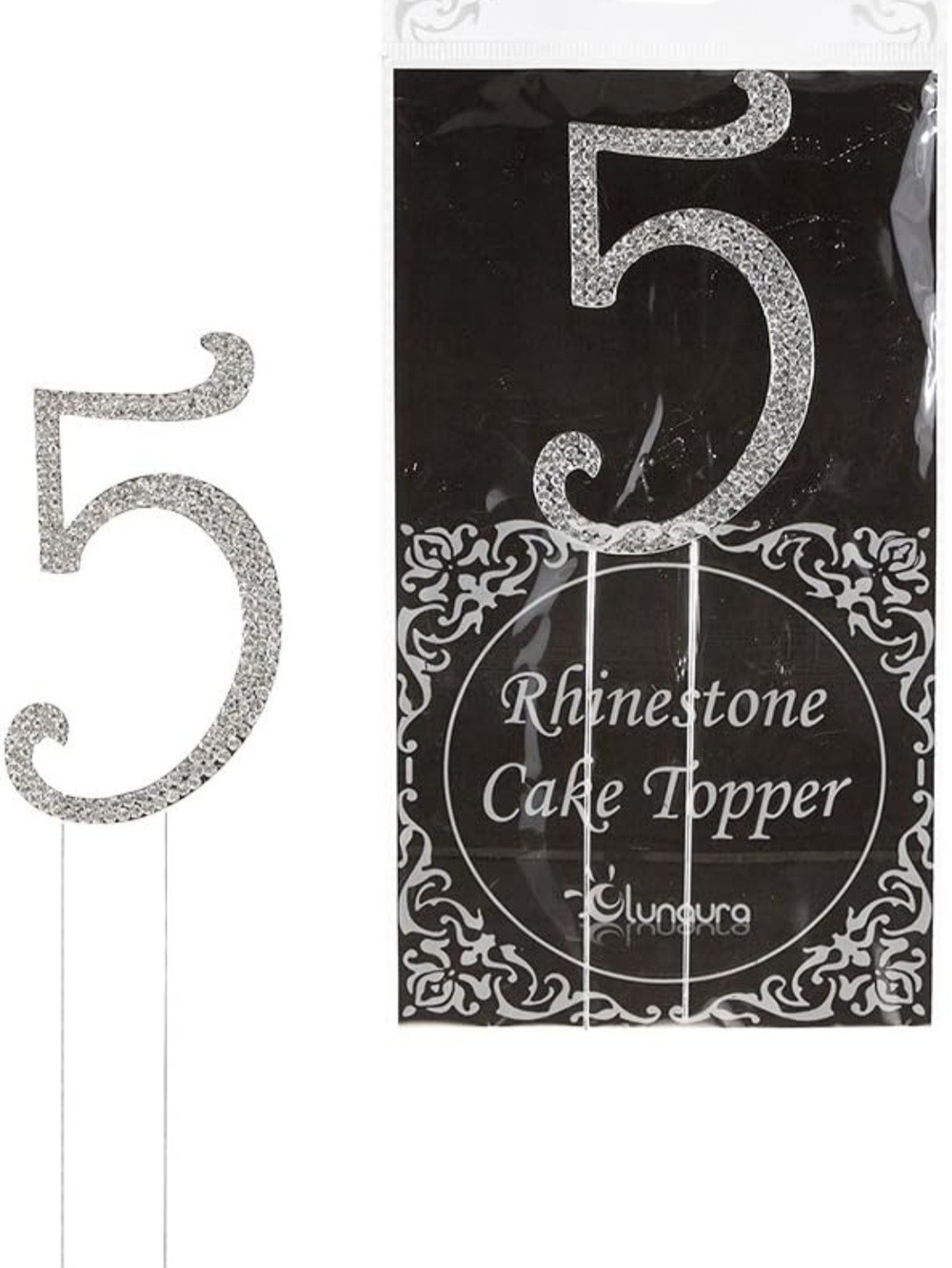 Silver Rhinestone Number 5 Cake Topper